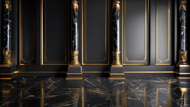 Luxurious interior with marble floors and gold-trimmed columns, animated motion background