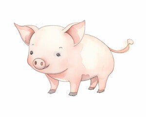 Fototapeta premium Vibrant illustration of a single little pig , isolated on a white background, rendered in watercolor