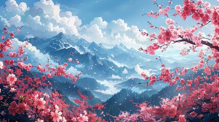 full colour image of cartoon cherry blossoms 