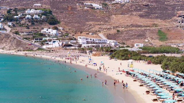Mykonos, Greece - Paralia Kalo Livadi, a family beach with crystal and shallow water, peaceful and quiet.