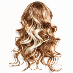 Naklejka premium A close-up of a person's hair, which is styled into loose waves and has a mix of brown and blonde colors.