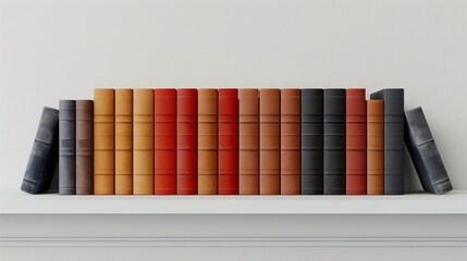 Arrange the pile of Assorted colors books on the shelf. Position the books in a natural, slightly uncluttered way. Place the shelf against a clean, white background to make the colors and details  - obrazy, fototapety, plakaty