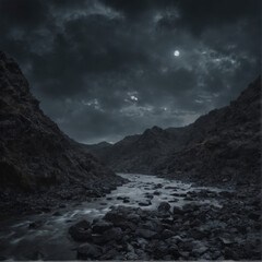 mountain river at night