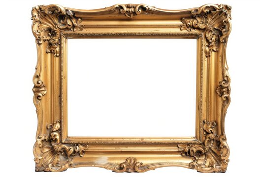 ornately carved antique gold picture frame showcased in isolation white background vintage decor photography