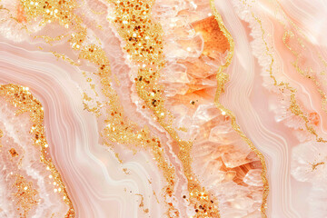 abstract sweet romantic pastel pink and peach agate marble with luxury sparkle gold glitter background - obrazy, fototapety, plakaty