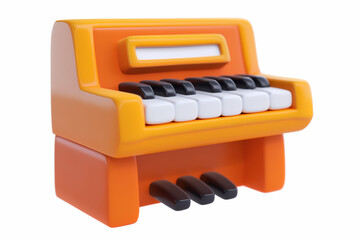 A 3D rendering of a cartoon orange piano. - obrazy, fototapety, plakaty