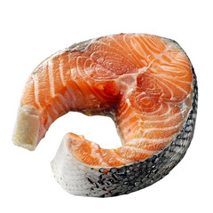  A cut of raw salmon, its marbled texture vividly displayed, transparent background, PNG Cutout