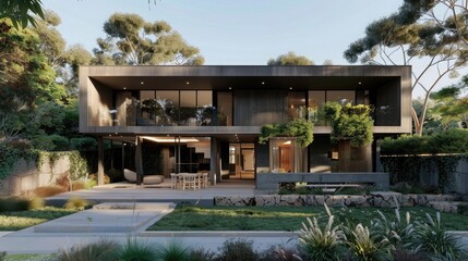 Envision a home design situated in the bayside of Melbourne, Australia, capturing the essence of coastal living - obrazy, fototapety, plakaty
