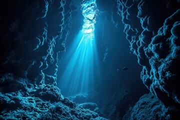 The cave in deep sea with the other fish swimming underwater outdoors nature.