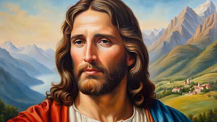 portrait of a jesus christ in heaven