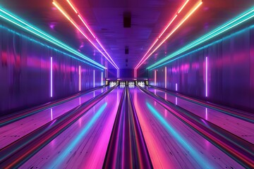 realistic 3d bowling alley scene with vibrant neon lights sports illustration 18