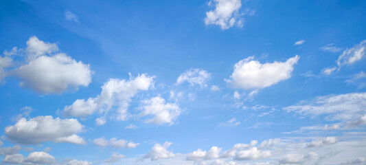 Naklejka na ściany i meble Summer blue sky cloud gradient light white background. Gloomy vivid cyan landscape in environment day horizon skyline view spring wind