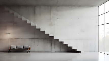 Minimalist gray concrete background with empty stair landing