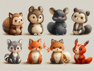 Obraz premium Playful and Friendly Animal Characters in Modern Vector Art