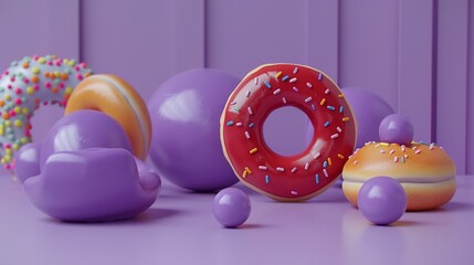 Workout whimsy Donut and bagel as gym gear, set against a lively purple for a playful punch