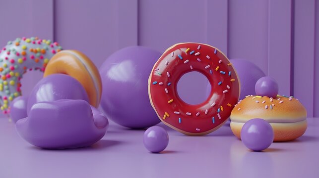 Workout whimsy Donut and bagel as gym gear, set against a lively purple for a playful punch
