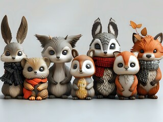 Obraz premium Cute and Inviting Animal Characters in Soft Gradients and Shadows