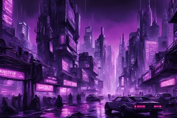 Generative AI. Gritty Cyberpunk Cityscape Infused With Retro Flair T-shirt Design

