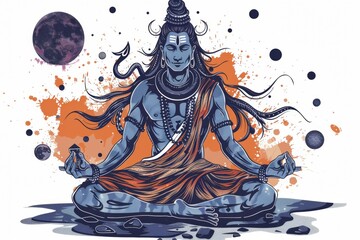 A man with a blue and orange head is depicted in a painting