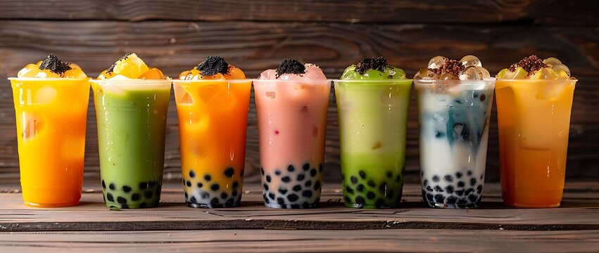 Variety of boba tea with different flavors