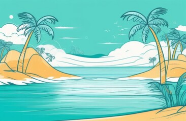 Fototapeta na wymiar Background with seascape: sandy beach, turquoise water and palm trees