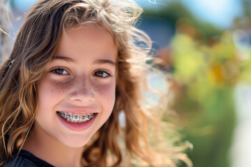 Obraz premium A red-haired girl with braces