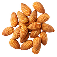  A handful of raw almonds, their textures distinct and natural, transparent background, PNG Cutout