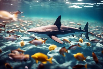'small ocean fishes shark fish dangerous leader leadership danger jaw sea nature animal wild white...