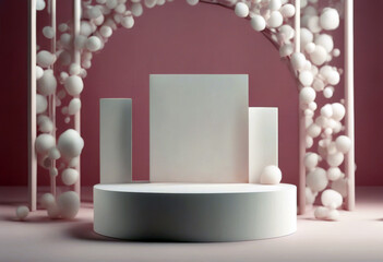 'rendering background pink product White podium splay stone Cosmetic stand 3D poduim dais racked display marble three-dimensional abstract advertising beauty'