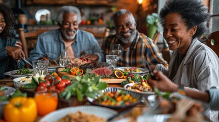 Family gathering around a heart-healthy meal, showcasing intergenerational wellness