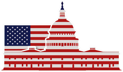 White house with American flag sticker over isolated transparent background