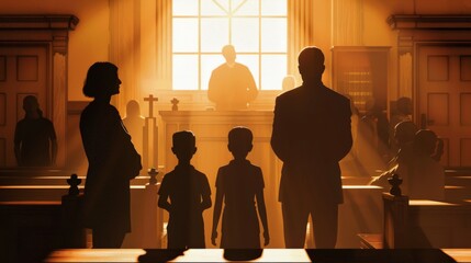 A courtroom scene with a family divided during a domestic dispute case - 798381580