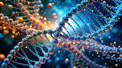 A visual representation of a DNA double helix with molecular detail.