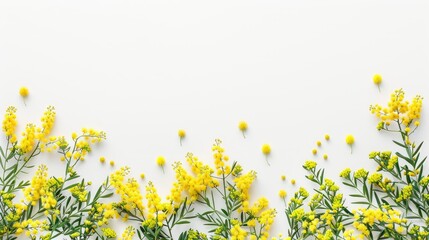 Capture the essence of spring with a vibrant banner featuring a border of delicate mimosa flowers against a clean white backdrop leaving ample room for your message This design exudes a ref