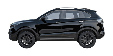 black SUV car isolated on a transparent or a white background, cut out, PNG