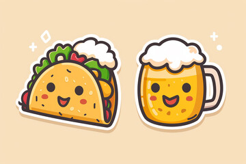Cartoon taco with beer, Generative Ai