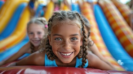 Joyous Bounce: Kids Delight on Sunny Summer Day