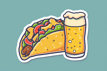 Cartoon taco with beer, Generative Ai