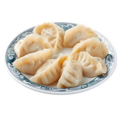  A plate of freshly steamed dumplings, their surfaces glossy and tempting, transparent background, PNG Cutout