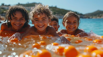 Bouncing Bliss: Happy Kids on Sunny Summer Afternoon
