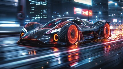 futuristic car with glowing wheels