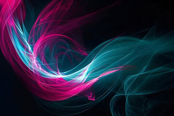 Energetic neon pink and turquoise abstract composition. Glowing accents on a black canvas.
