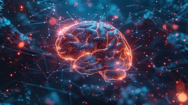 Digital brain concept with glowing neural network depicting artificial intelligence.