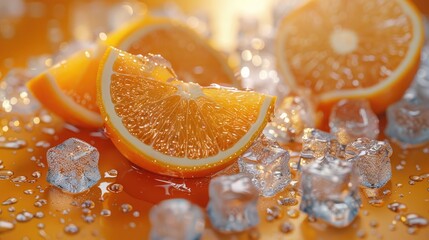 Sliced oranges and ice cubes