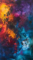 Dynamic abstract painting with a blend of vivid colors and expressive brush strokes