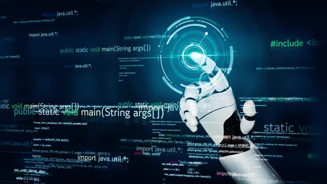 MLP Futuristic robot artificial intelligence revolutionary AI technology development and machine learning concept. Global robotic bionic science research for future of human life. 3D rendering graphic