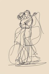 Obraz premium Hand drawn of couple dance drawing illustrated sketch.