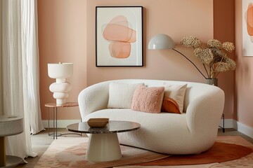 Chic Peach Lounge: Eco-Friendly Furniture in Delicate Pastel Hues