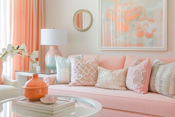 Chic Eco Lounge: Peach Furniture & Delicate Pastel Hues for a Modern Touch
