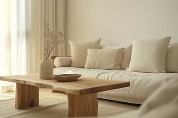 Chic Eco Lounge: Pastel Hues, Sustainable Furniture, Minimalist Vibe